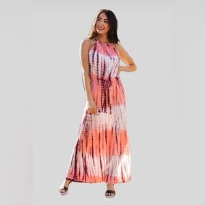 1.4.3. Story Women Maxi Dress Small Orange Tie Dye Jersey Knit Bohemian Hippie